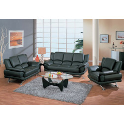 9908 Modern Black Bonded Leather Sofa Set