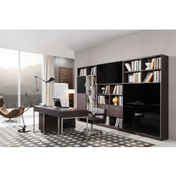 Modrest Ezra Modern Brown Oak and Grey Office Desk w/ Side Cabinet
