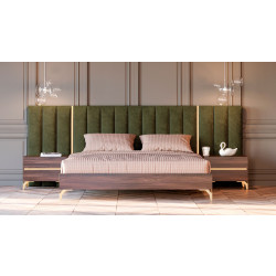 Nova Domus Calabria Modern Walnut & Green Velvet Bed & Nightstands