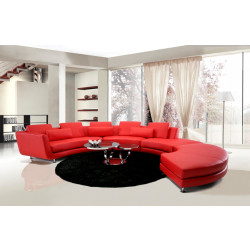 Divani Casa A94 - Contemporary Red Leather Curved Sectional Sofa + Ottoman