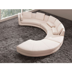 Divani Casa A94 - Contemporary White Bonded Leather Curved Sectional Sofa + Ottoman