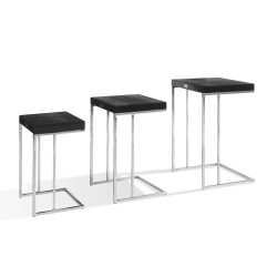 A&X Amelia - Modern Black Crocodile Lacquer Nesting Table Set