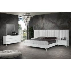 Nova Domus Angela - Italian Modern White Eco Leather Bed w/ Nightstands and Wings