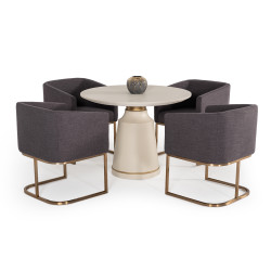 Modrest Ariana Modern Off-White Concrete & Brass Round Dining Table
