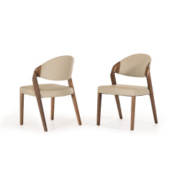 Modrest Arlo Mid-Century Beige & Walnut Dining Chair (Set of 2)