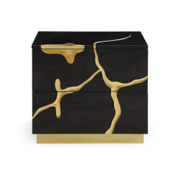 Modrest Aspen Modern Wide Black and Gold Nightstand
