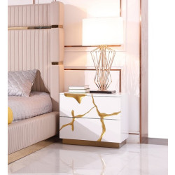 Modrest Aspen Modern White & Gold 2-Drawer Nightstand