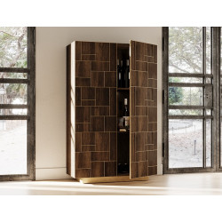 Modrest Auer- Brown Oak & Gold Wine Rack Cabinet