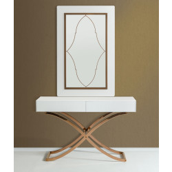 A&X Aversa Modern White Crocodile Console Table & Mirror