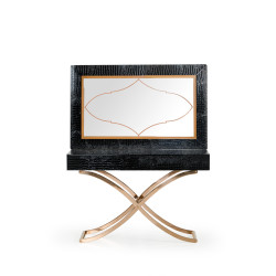A&X Aversa Modern Black Crocodile Console Table & Mirror