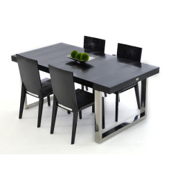 A&X Skyline - Modern Black Crocodile Lacquer Extendable Dining Table