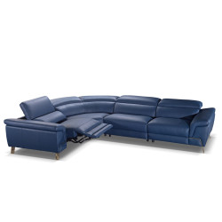 Accenti Italia Azur - Italian Modern Blue Leather Sectional Sofa with Recliner