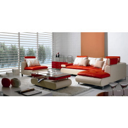 Divani Casa B205 - Modern White & Red Leather Sectional Sofa Set