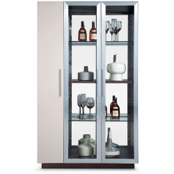 Modrest Union Modern Brown Oak w/ Grey Gloss Left Facing Wine Cabinet