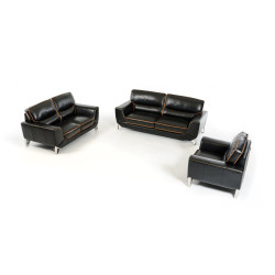 Divani Casa Barker Modern Black Leather w/ Orange Stitching Sofa Set