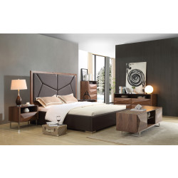 Modrest Vanguard Modern Walnut & Brown Eastern King Bed