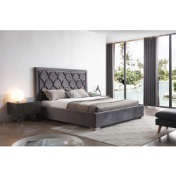 Modrest Audrey Modern Grey Velvet & Stainless Steel Bed