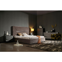 Modrest Duke Modern Grey Velvet & Black Gun Chrome Bed