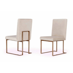 Modrest Fowler - Modern Beige and Brass Velvet Dining Chair Set of 2