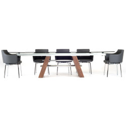 Modrest Bounty Contemporary Glass & Walnut Extendable Dining Table