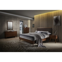 Modrest Marshall Mid-Century Modern Brown Fabric & Walnut Bedroom Set