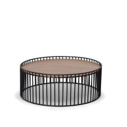 Modrest Bronson Modern Walnut & Black Round Coffee Table