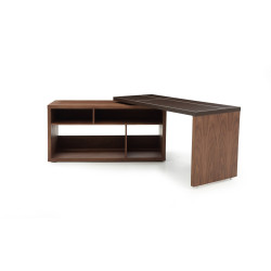 Modrest Sigma Modern Walnut & Brown Leather L-Shaped Desk 