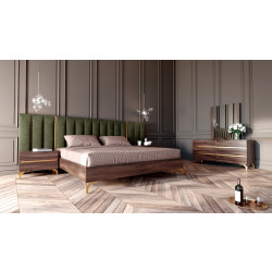 Nova Domus Calabria Modern Walnut & Green Velvet Bedroom Set
