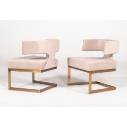 Modrest Calvo Modern Off-White Velvet & Brass Dining Chair