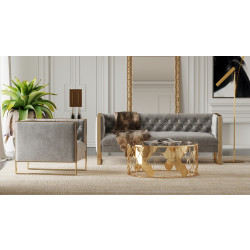 Divani Casa Carlos Modern Grey Velvet & Gold Sofa