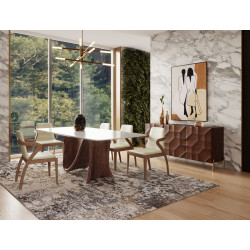 Modrest Carrizo - Contemporary Walnut and White Marble Dining Table