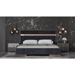 Modrest Cartier - Modern Black + Rose Gold Bed + Nightstands