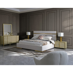 Modrest Cartier - Eastern King Modern Beige Shagreen + Champagne Gold Bedroom Set