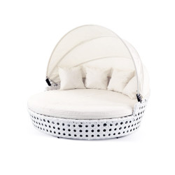 Renava Caymen - Modern White Wicker Round Bed