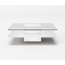 Modrest Clarion - Modern White & Clear Glass Coffee Table
