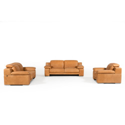 Estro Salotti Evergreen Italian Modern Cognac Leather Sofa Set