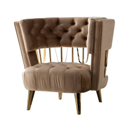 Divani Casa Courtney - Beige & Gold Fabric Lounge Chair