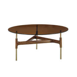 Modrest Lawson Modern Round Walnut & Glass Coffee Table