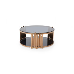 Modrest Bryce Modern Smoked Glass & Rosegold Round Coffee Table
