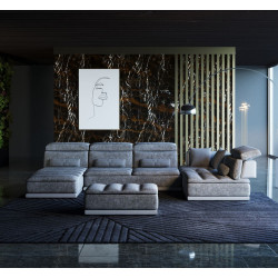 David Ferrari Panorama - Italian Modern Grey Fabric + White Leather Modular Sectional Sofa