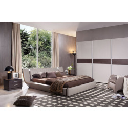 Modrest Denmark - Modern Grey & Brown Oak Bed w/ Lights