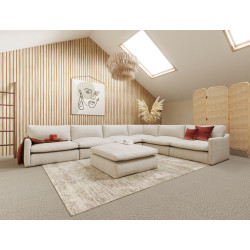 Divani Casa Fedora - Modern White Fabric Sectional Sofa + Ottoman