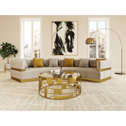 Divani Casa Kiva - Glam Beige + Gold Fabric Curved Sectional Sofa