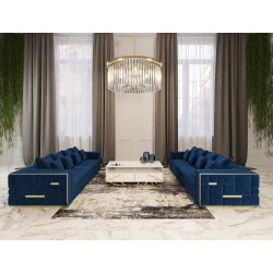 Divani Casa Mobray - Glam Blue & Gold Fabric Sofa