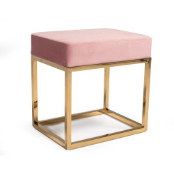 Modrest Downey Modern Pink Velvet & Gold Stool Ottoman