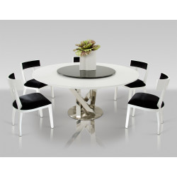 A&X Spiral - Modern Round White Dining Table with Lazy Susan