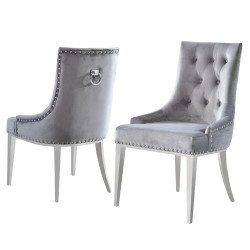 Modrest Dumas - Contemporary Grey Velvet & Stainless Steel Dining Chair (Set of 2)