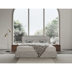 Modrest Dustin - Modern Grey Fabric & Walnut Trimmed Bed
