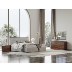 Modrest Dustin - Modern Grey Fabric & Walnut Trimmed Bedroom Set