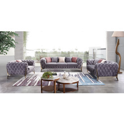 Divani Casa Seward Transitional Grey Velvet Sofa Set